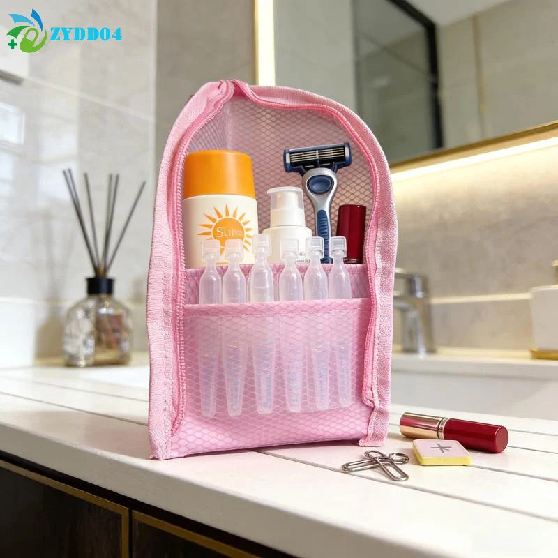 ●Large Capacity PVC Cosmetic Bag Waterproof Space Saving Toothbrush Toiletry Pouch Zipper Closure Vertical Design