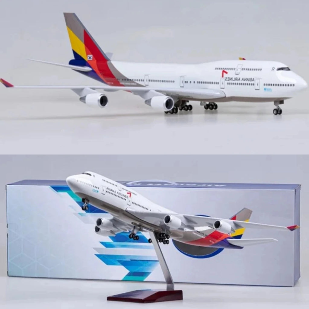 1:150 Scale Airplanes 47cm Asiana Airways B747 Resin Diecast Aircraft Model Assemble With Stable Stand For Souvenir Decorations