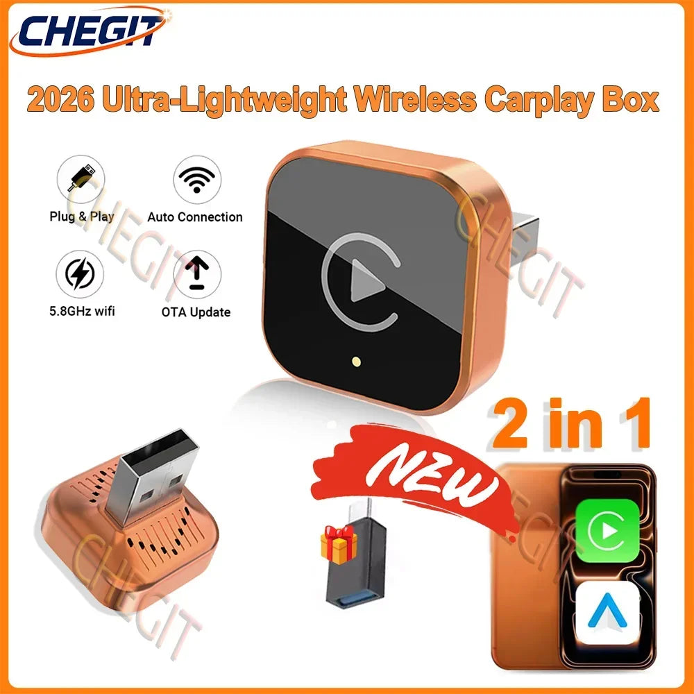 2026 Latest 2in1 Wireless CarPlay Apapter USB For IOS CarPlay & Android Auto,Converts Wired to Wireless Box,Plug & Play