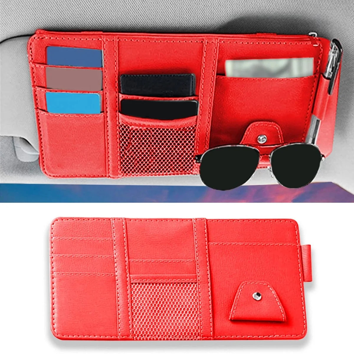 Car Visor Organizer, Auto Interior Accessories, Car Truck SUV Storage Pouch Holder, with Multi-Pocket Net Zipper