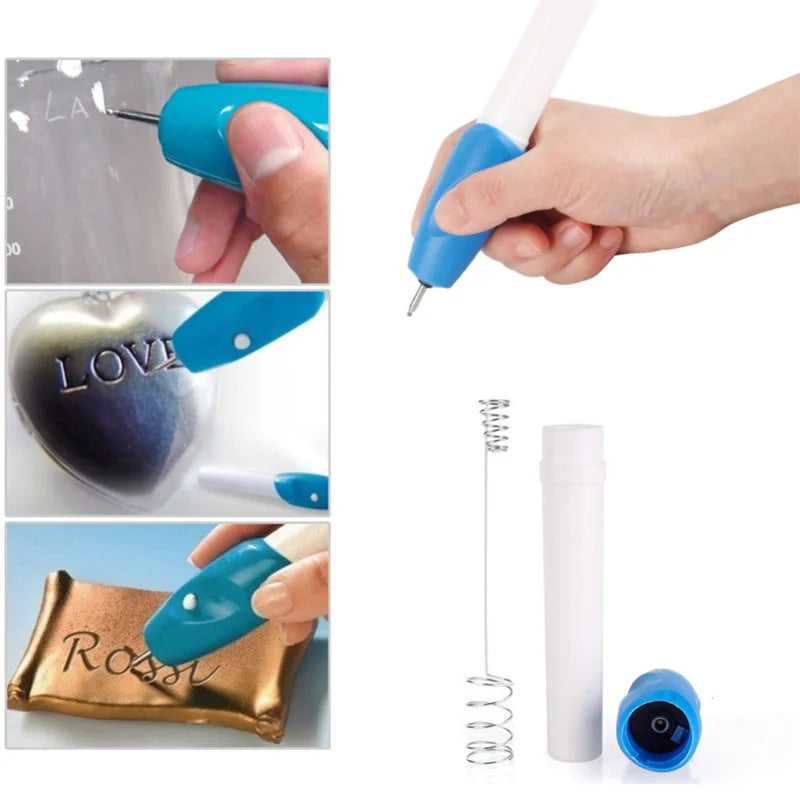 1PC Electric Lettering Pen, Cordless Handheld Carving DIY Automatic Engraving for Glass Metal Plastic Leather