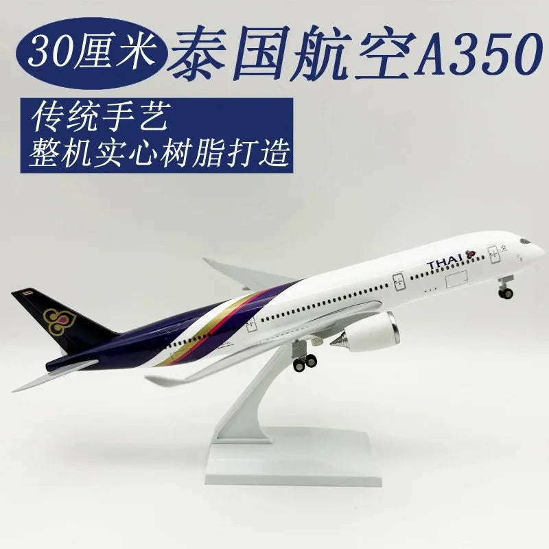 30cm Thai A350 Airplane Model 1/240 Scale Diecast Resin Plane Model Kit with Stand for Display Collection or Adult Toy Gift