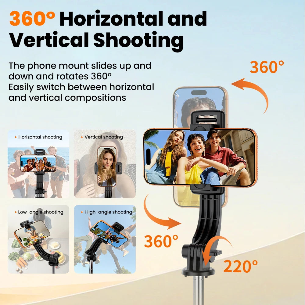 Multifunctional Selfie Stick With Light Portable Tripod Stand 360° Rotation Remote Extendable Tripod For Phones Live Streaming