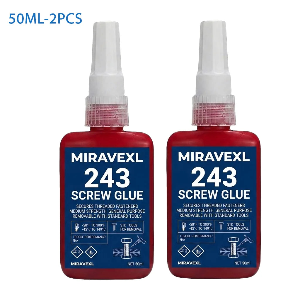 MIRAVEXL 30/50ml 243 Medium Strength Blue Thread Locker, Anaerobic Metal Adhesive for Anti-Loosening & Corrosion Prevention