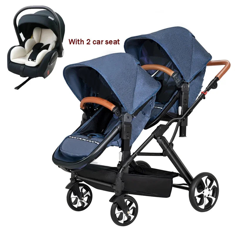 High landscape baby stroller for twins, suitable for folding four wheeled baby strollers for two children NEW 2025 kids car
