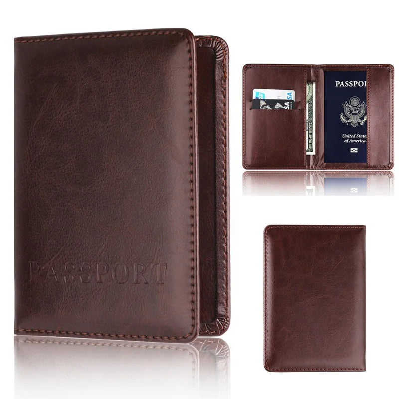 Unisex PU Leather Passport Holder - Travel Document Case with Multi-Card Slots, Simple Protective Cover for Men & Women