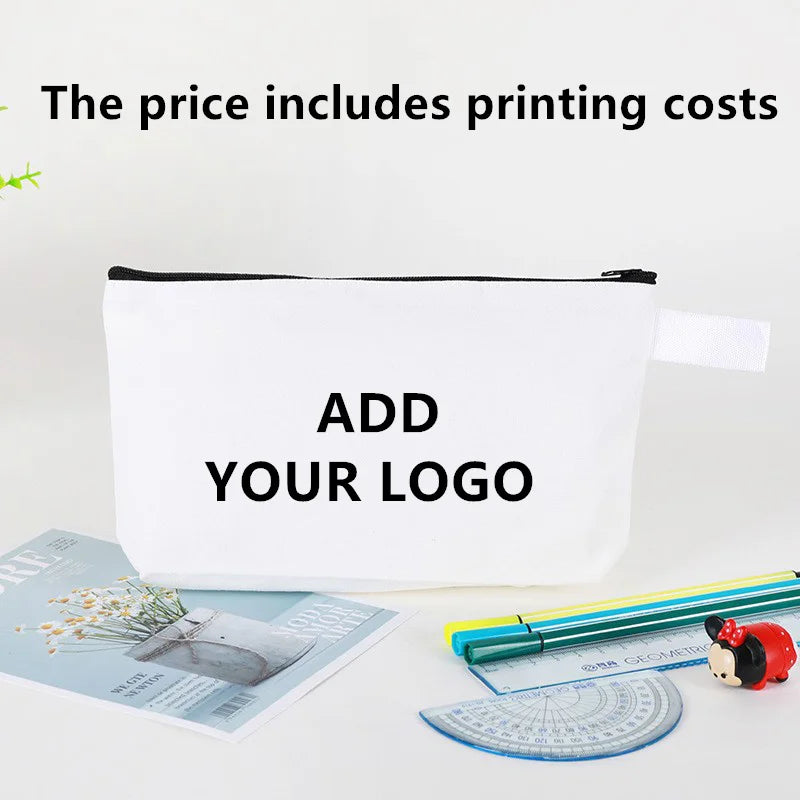 20/30/50/100bags/lot Customized Logo Colored Canvas Makeup Bag, Women's Handbag, Student Pencil Case 25x13x4.5cm