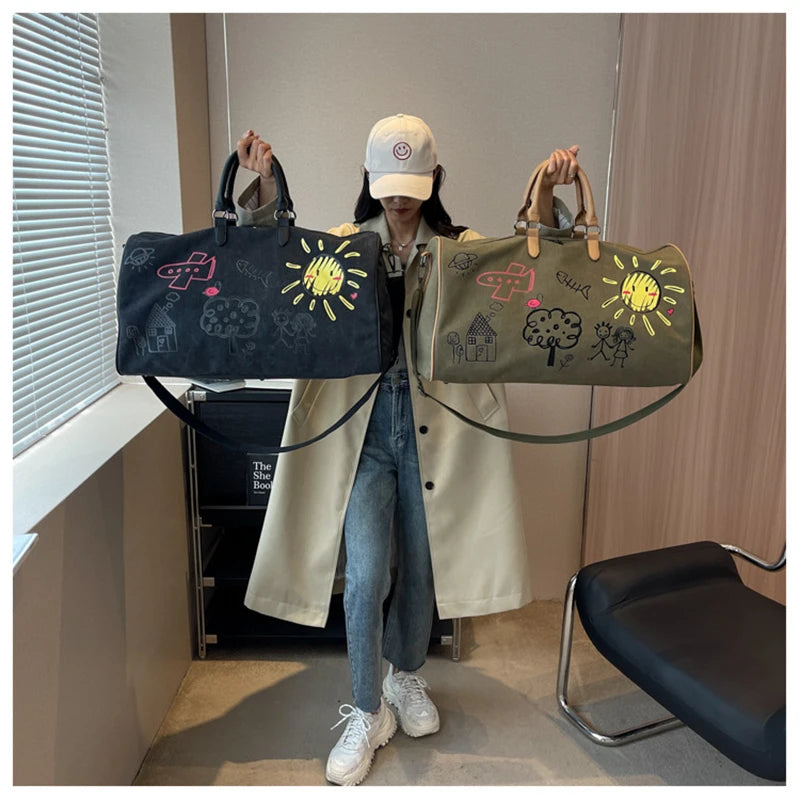 Gym Bag for Woman Graffiti Fitness Handbag Travel Duffle Valise Luggage Shoulder Sports Outdoor Pocket Weekend Crossbody Bag