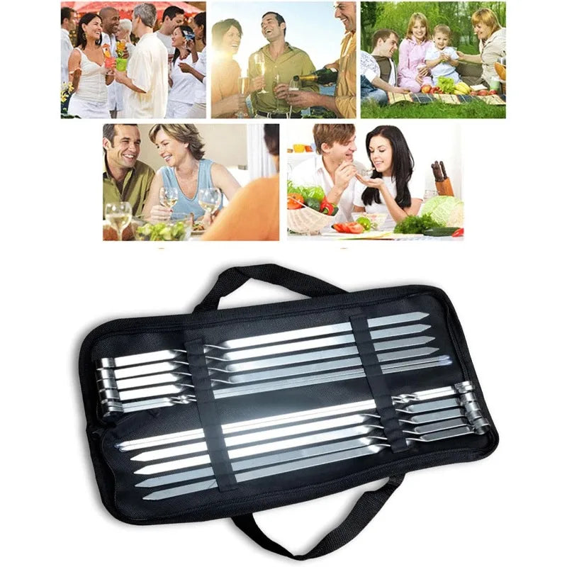 Stainless Set of 12  Steel Grilling Skewers Barbecue Skewers Meat Skewers Suitable for Grills Outdoor Cooking and Picnics Tool