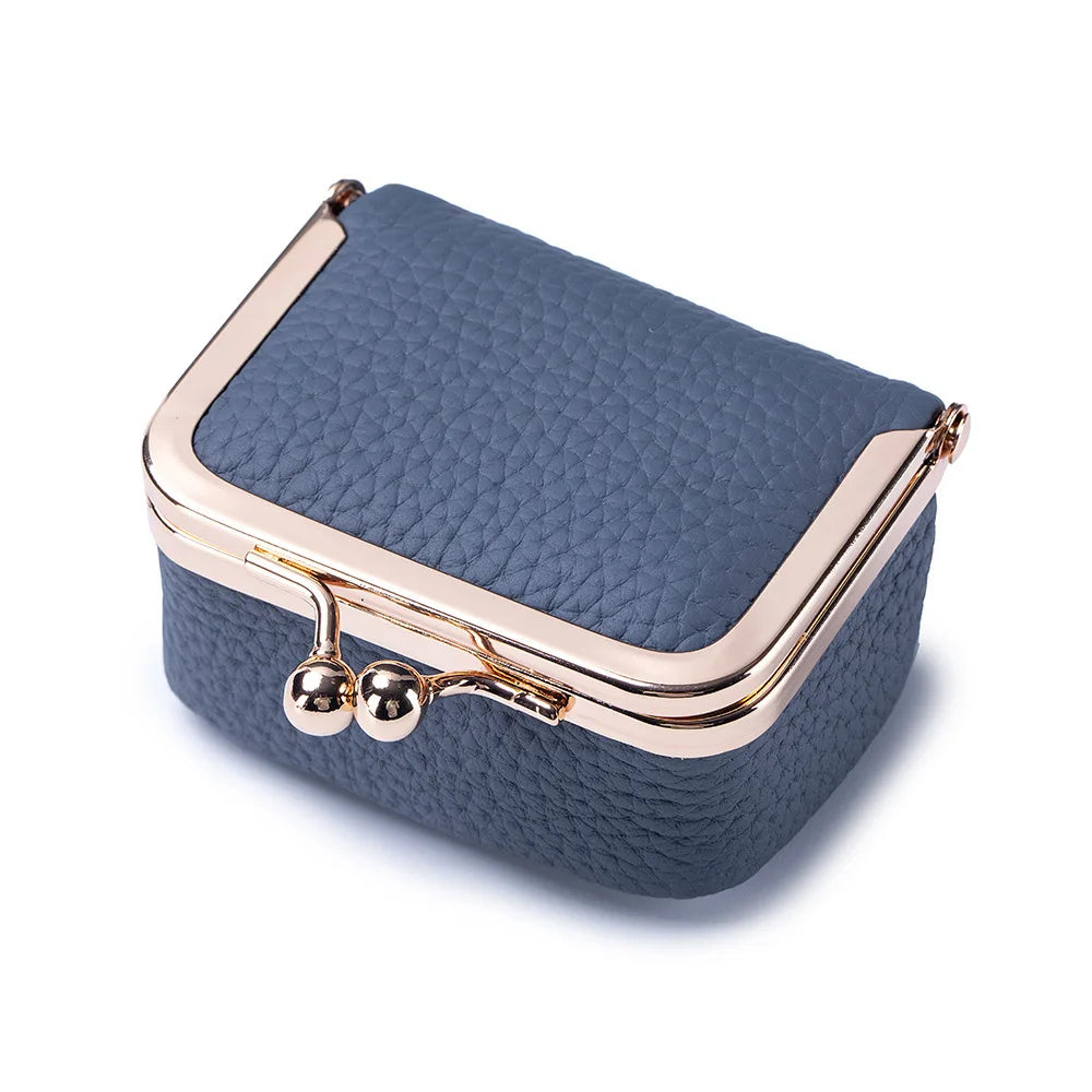 Mini Leather Coin Purse – with Gold Clasp, Small Jewelry and Earphone Pouch for Women, Cute Colorful Wallet for Daily Use