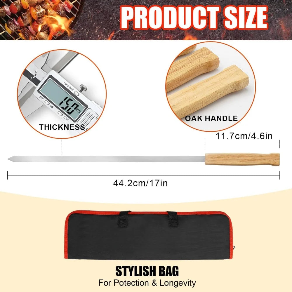 8pcs Large Kabob Skewers Stainless Steel Thicken Reusable for Meat Chicken Vegetable Barbecue Skewer Outdoor BBQ Essential Tools