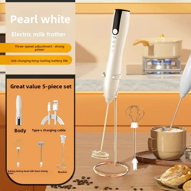 2 in 1 USB Rechargeable Electric Egg Beater Whisk Coffee Mixer Double Heads Milk Frothers  Baking Stirrer Kitchen Gadgets