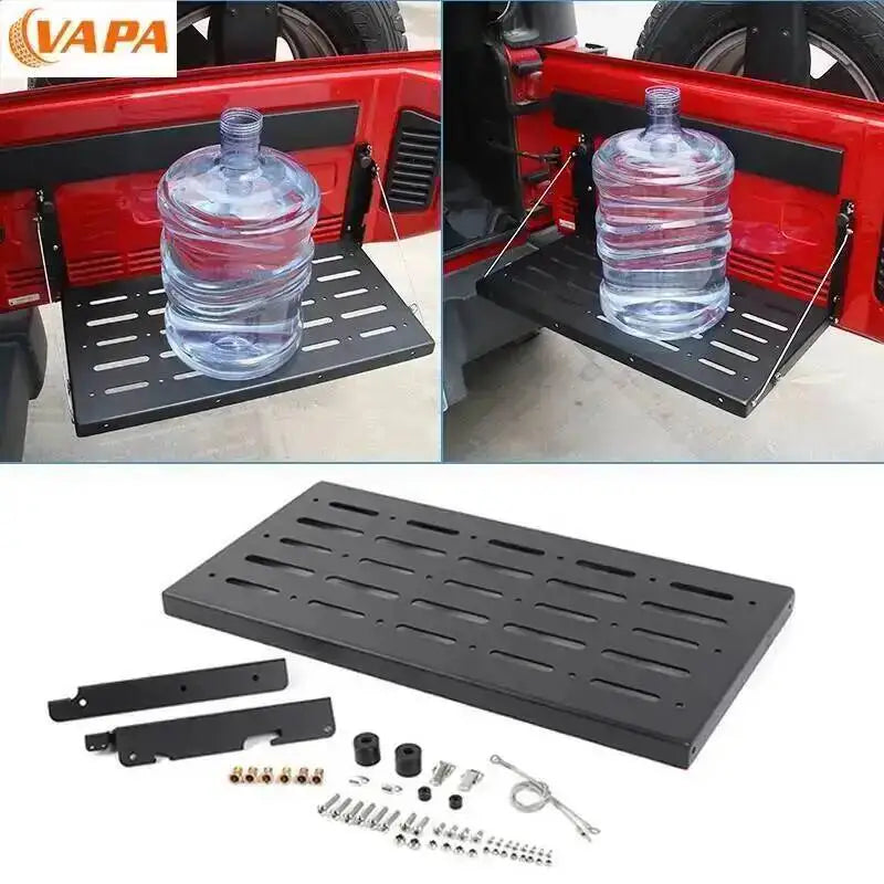 Car Tailgate Table Rear Foldable Cargo Shelf Aluminum Alloy Storage Shelf for Jeep Wrangler JK 2007-2017 Black