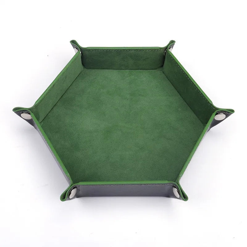 Foldable Dice Tray PU Leather Flannel Game Dice Plate Four Corners Folded Tray Home Desktop Decoration Box Coin Key Storage Tray