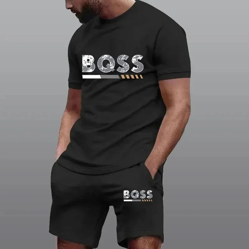 Summer Sportswear Men's Suit Fashion Two-Piece Sports Fitness Running Casual Quick Drying Short Sleeved Shorts Set Men clothing