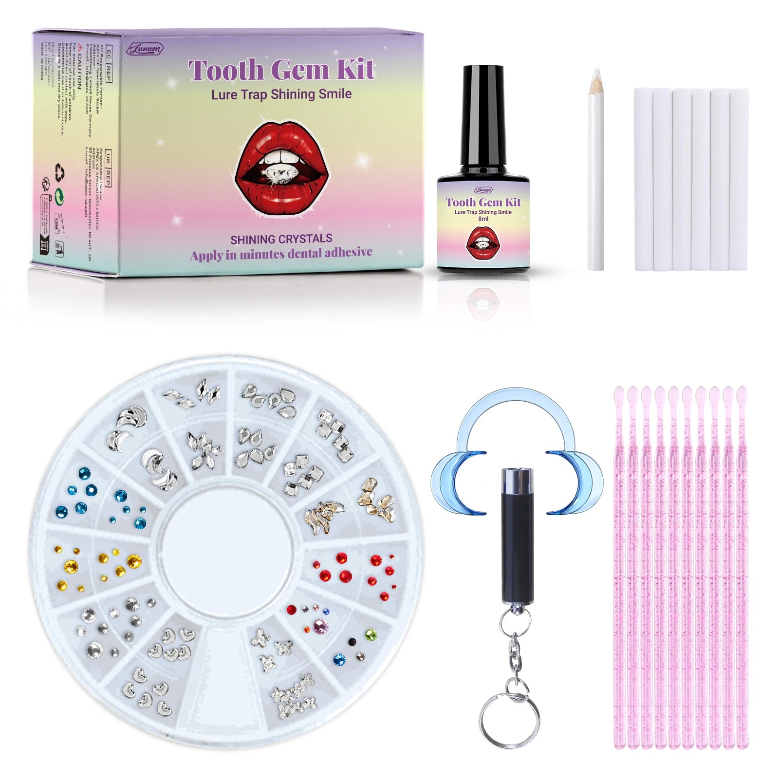 Sparkle Instantly! Professional Tooth Gem Kit - Safe & Easy DIY Dental Adhesive Glitter Gems for Home Use, Complete Beauty Smile