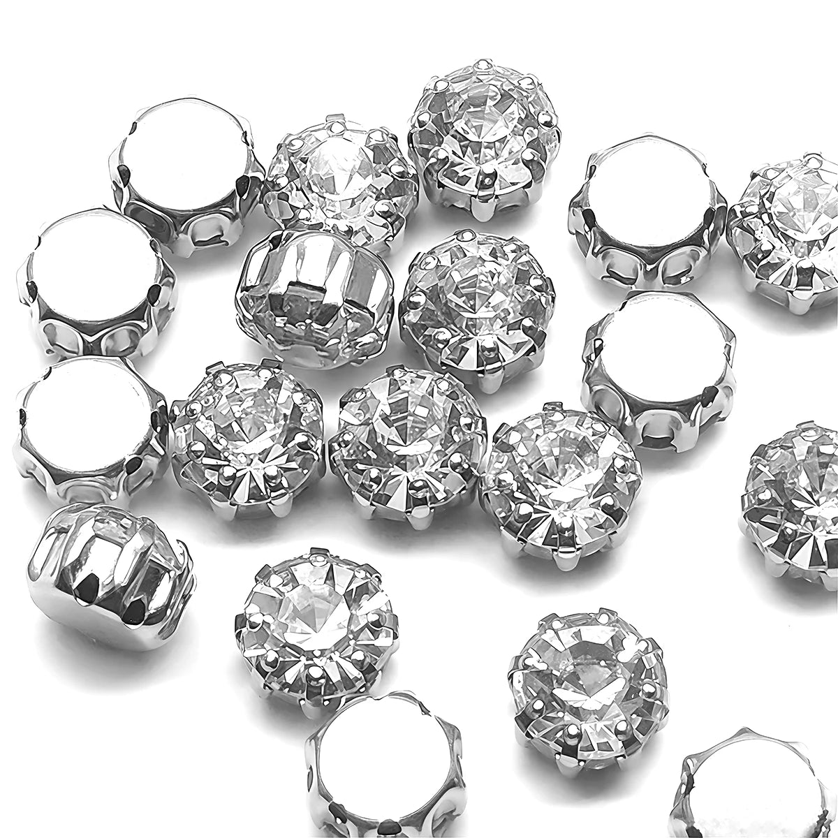 Round Clear Crystal Rhinestone with Hole 8 Claws Flatback DIY Sew On Stone Decoration for Wedding Clothes Bags Garment Ornament