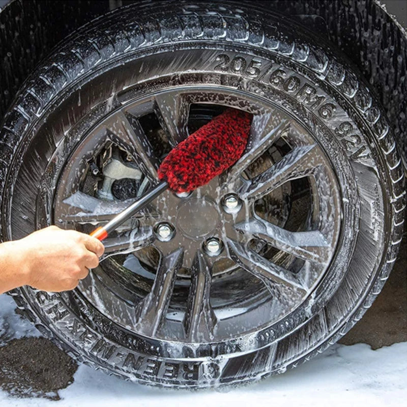 SEAMETAL Car Wheel Detailing Cleaning Brush Woolies Plush Car Rim Tire Wash Brushes Long Handle Bendable Auto Wheel Clean Tools