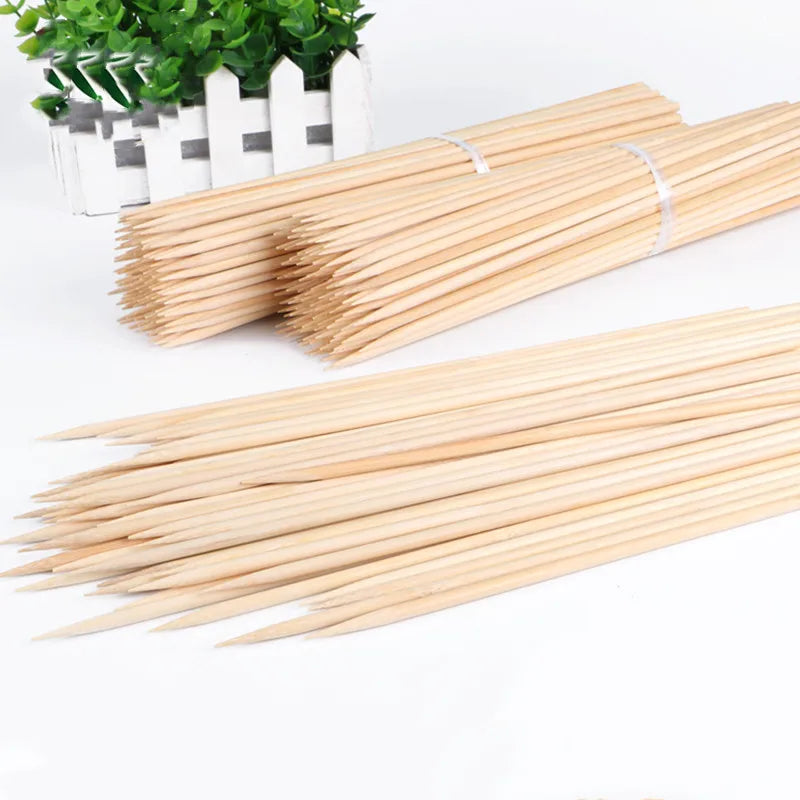100pcs 20-50CM Disposable Food Sticks Bamboo Skewers Food Bamboo Meat tool Barbecue Party Disposable Long Sticks BBQ Accessorie