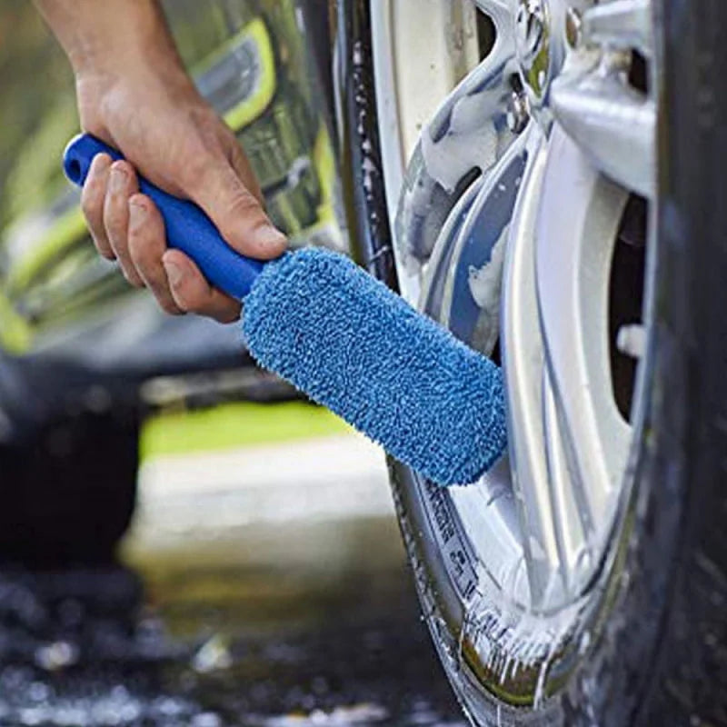 Portable Microfiber Wheel Tire Rim Brush Car Wash Cleaning Tool with Plastic Handle Auto Cleaner