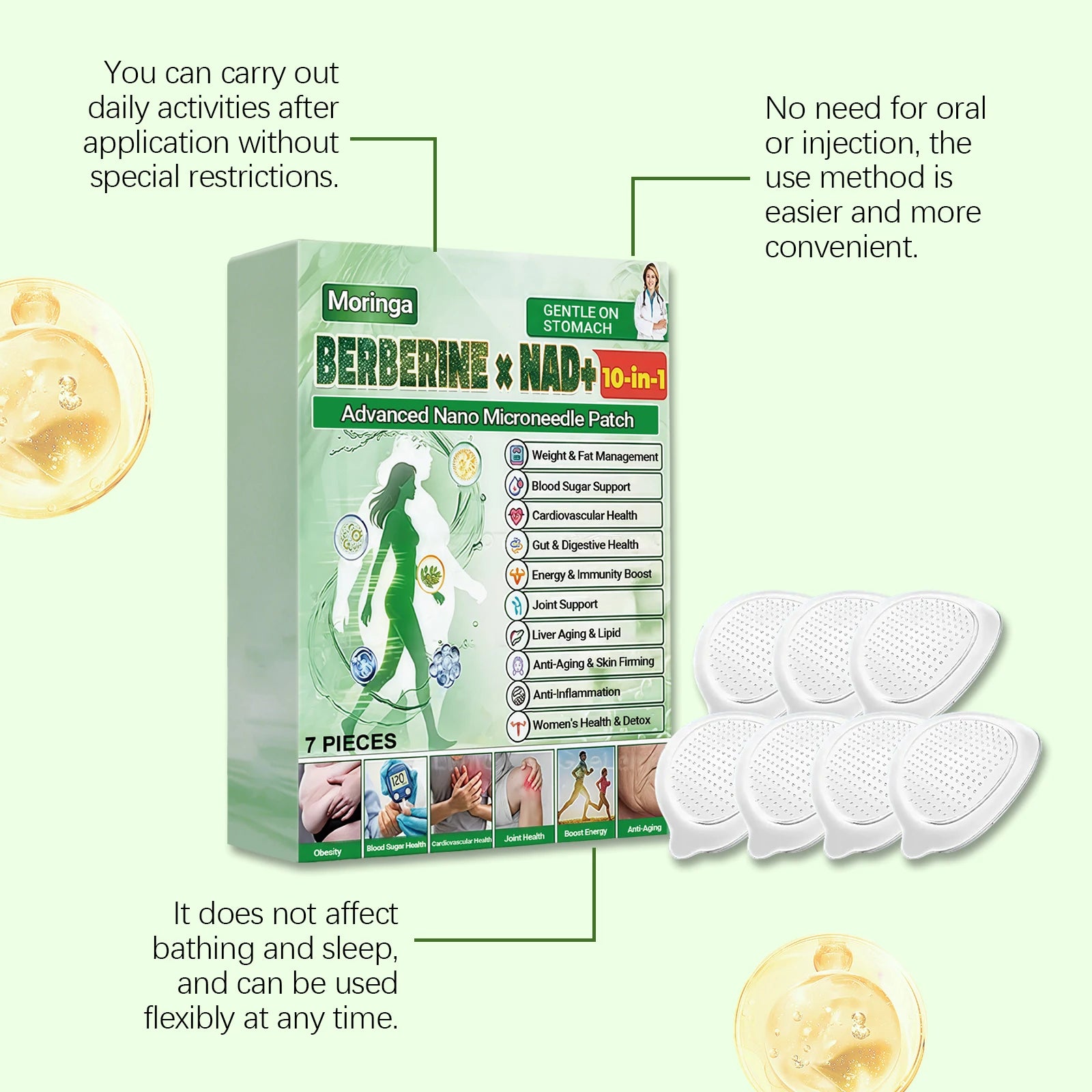10 in 1 Nano Microneedle Firming Sticker Berberine NAD+ Skin Firming & Body Shaping Patch for Women & Men Long Lasting Care