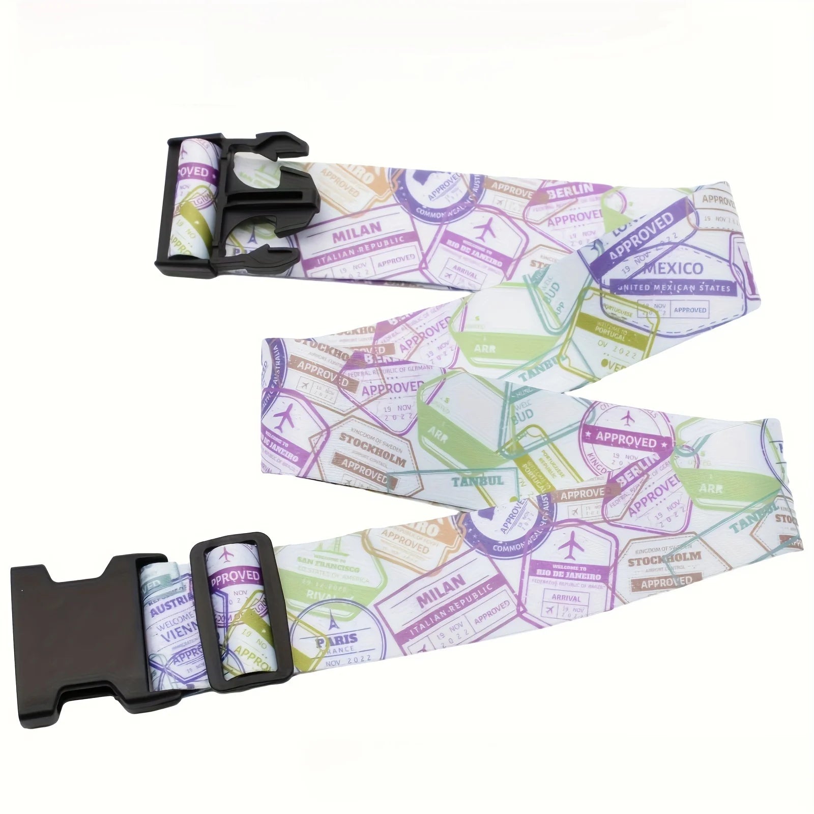 New Colorful Straight Shaped Luggage Straps for Suitcase, Polyester Luggage Belt with Adjustable Release Buckle Travel Accessory