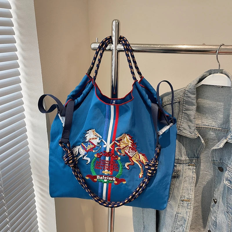 Fashionable Large Capacity Ma'am Canvas Bag 2025 New Cloth Shoulder Tote Bags Drawstring Shopping Handbag Thin Style Canvas Bag