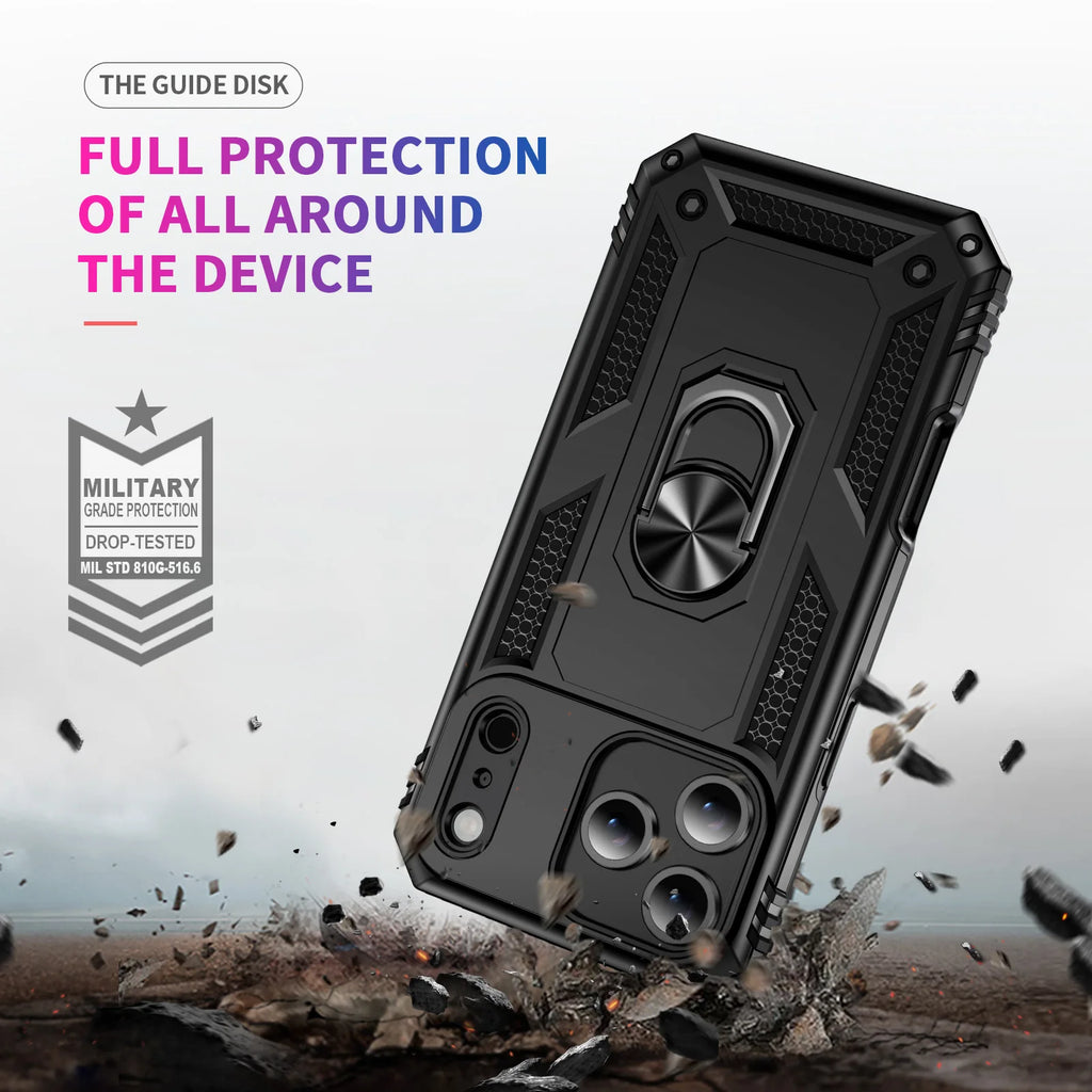 Shockproof Armor Phone Case For iPhone 17 16 15 14 13 12 11 Pro Max Plus Mini 16e 17e Air Metal Ring Holder Anti-drop Cover