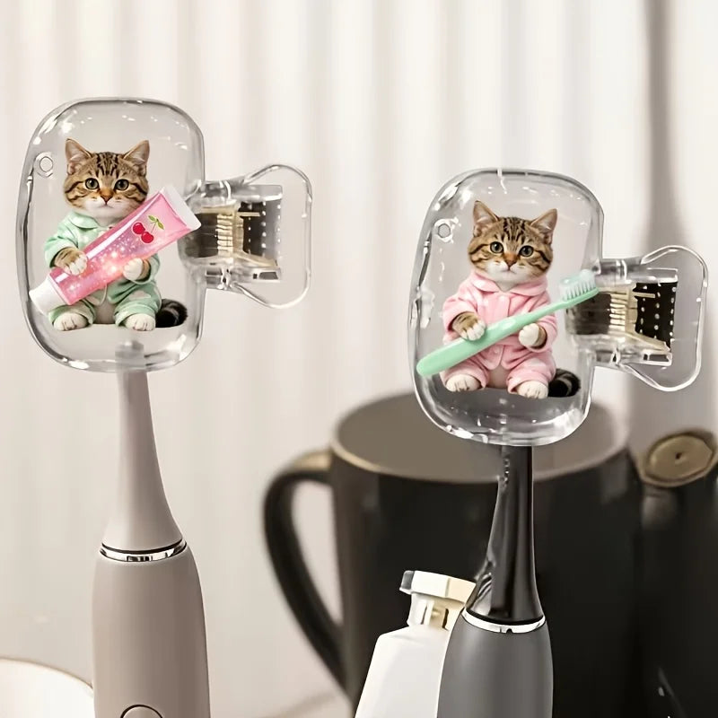 Cute Kitten Toothbrush Head Cover 2pcs Storage Box Portable Bathroom Accessory for Home Business Travel Daily Use Outdoor Trips
