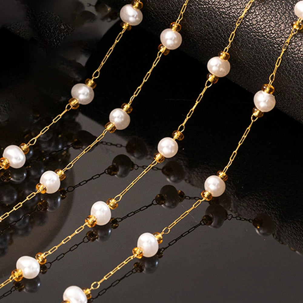 1Meter Stainless Steel Beaded Chain Imitation Pearl Chain Necklace Chain Handmade Accessories for DIY Jewelry Making Components
