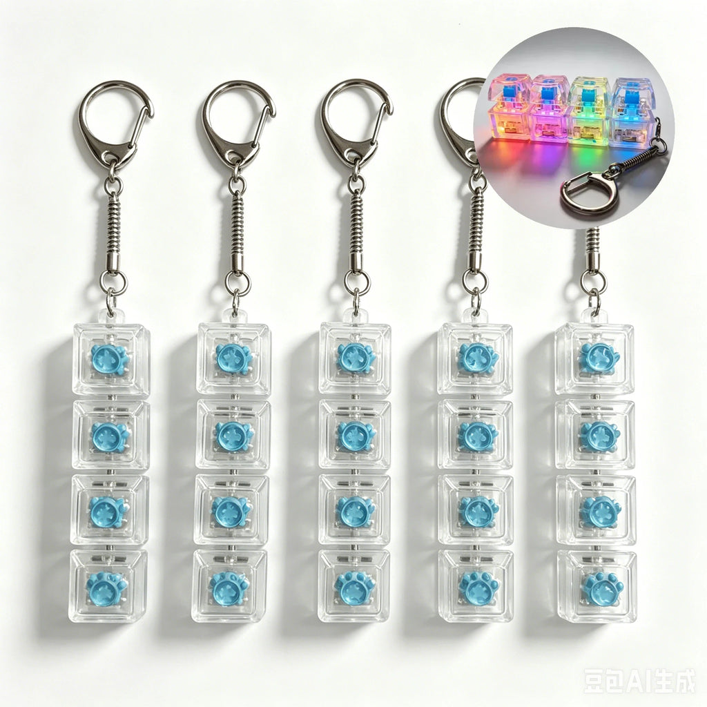  NEW Multi-choice Light Up Keyboard Keychain Crystal Clicker Fidget Toy Stress Relief Sensory Toy Portable Car Desk Decor Gift