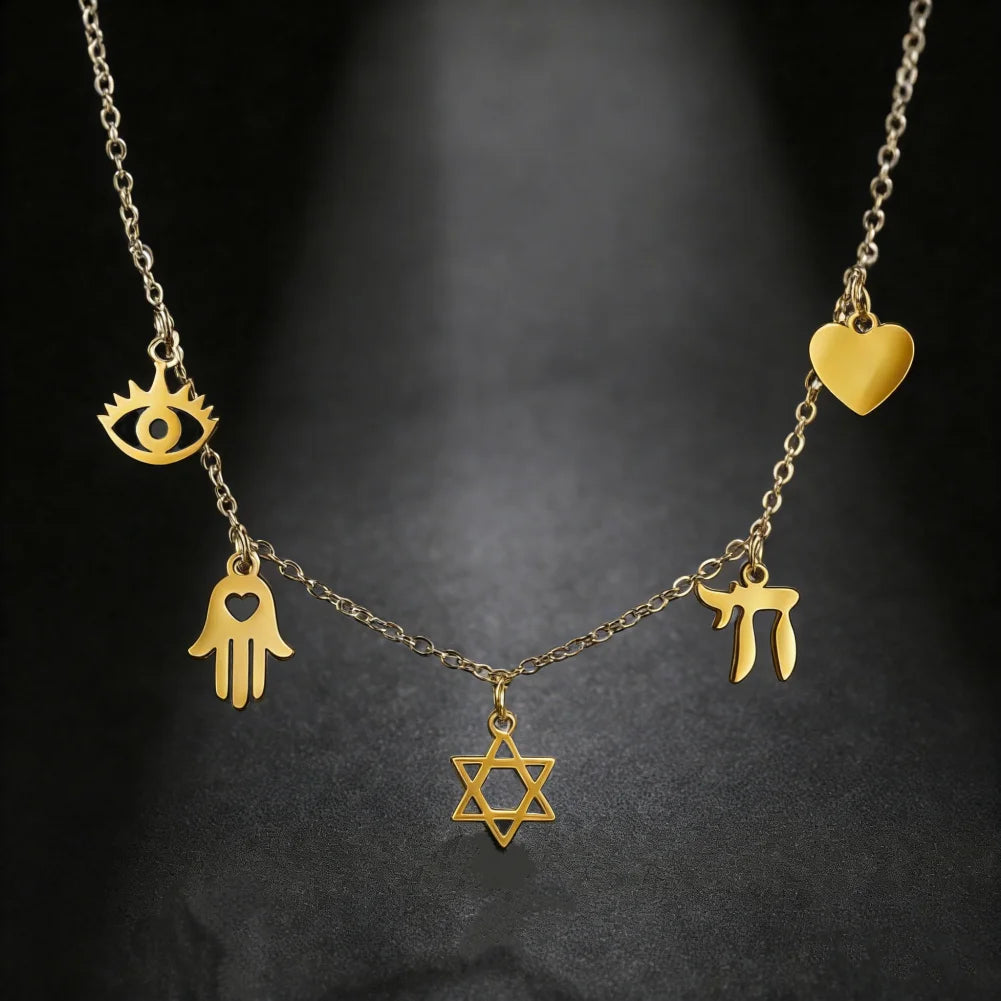 Star of David with Eye of Horrus Jewish Star Palm Pendant Necklaces for Men Women Amulet Jewelry Jewish Christian Jewelry Gifts