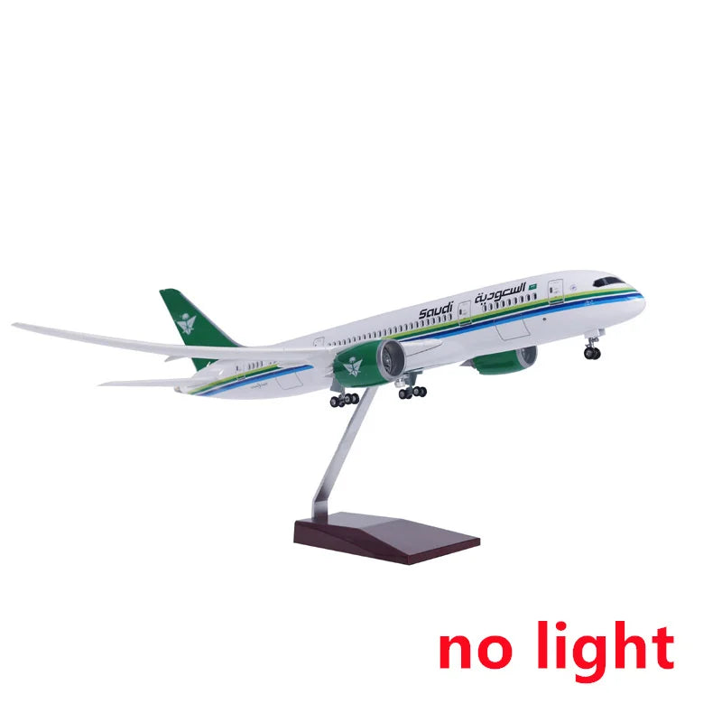 New 47CM Saudi Arabia B787 Airline Toy Planes Scale With Light &Wheel Base Resin Diecast Model Collection Gifts