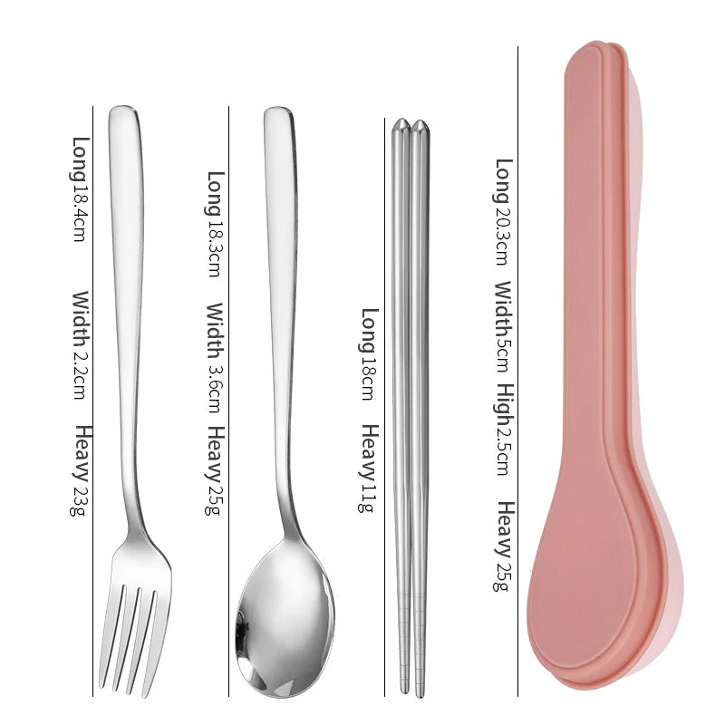 New Four Piece Cutlery Set With Box Stainless Steel Korean Cutlery Spoon Fork Chopsticks Spoon Shape Box Cutlery Travelling