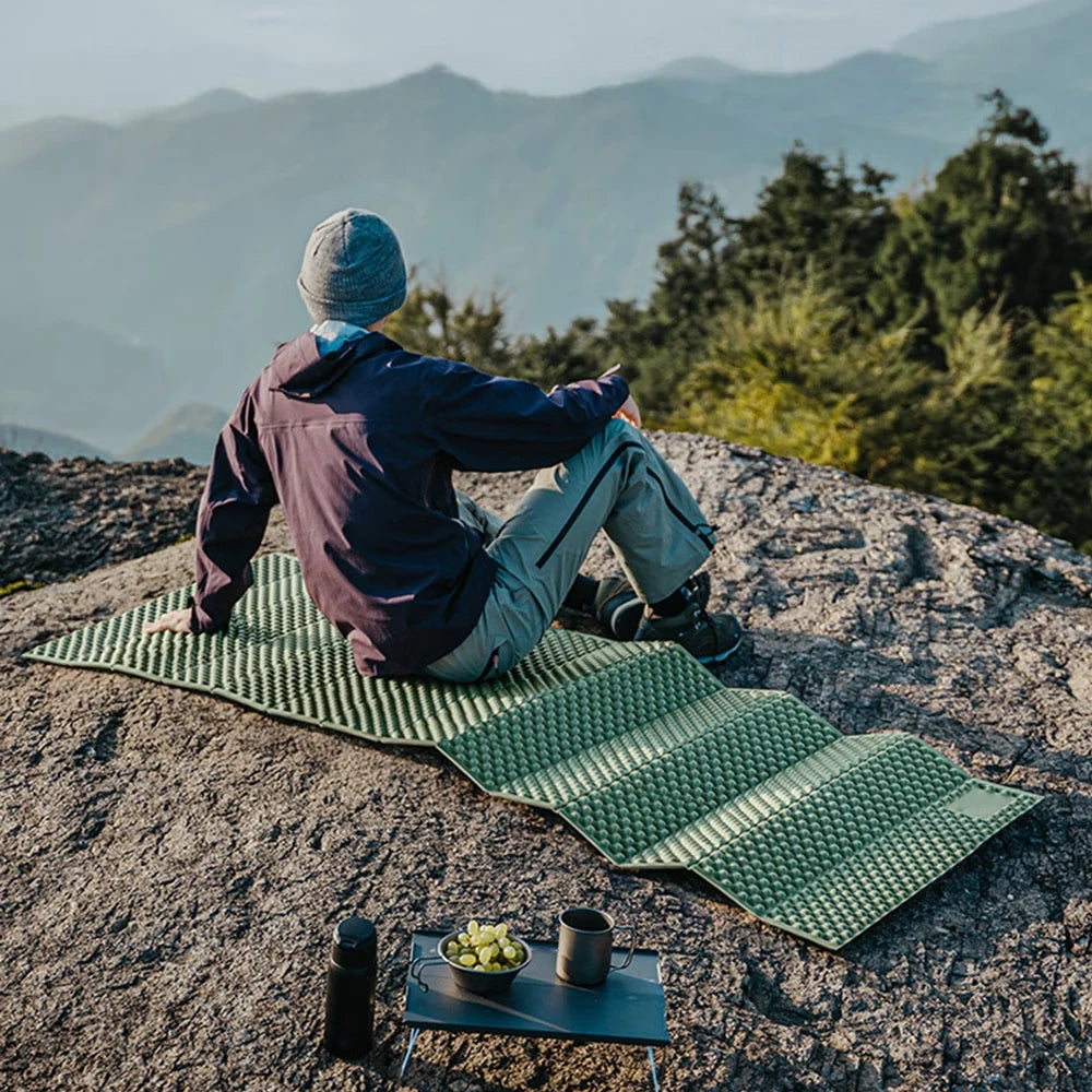 Camping Sleeping Pad with Inflatable Pillow 1Set Aluminum Foil IXPE Egg Crate Foldable Insulated Mat for Hiking Backpacking Tent