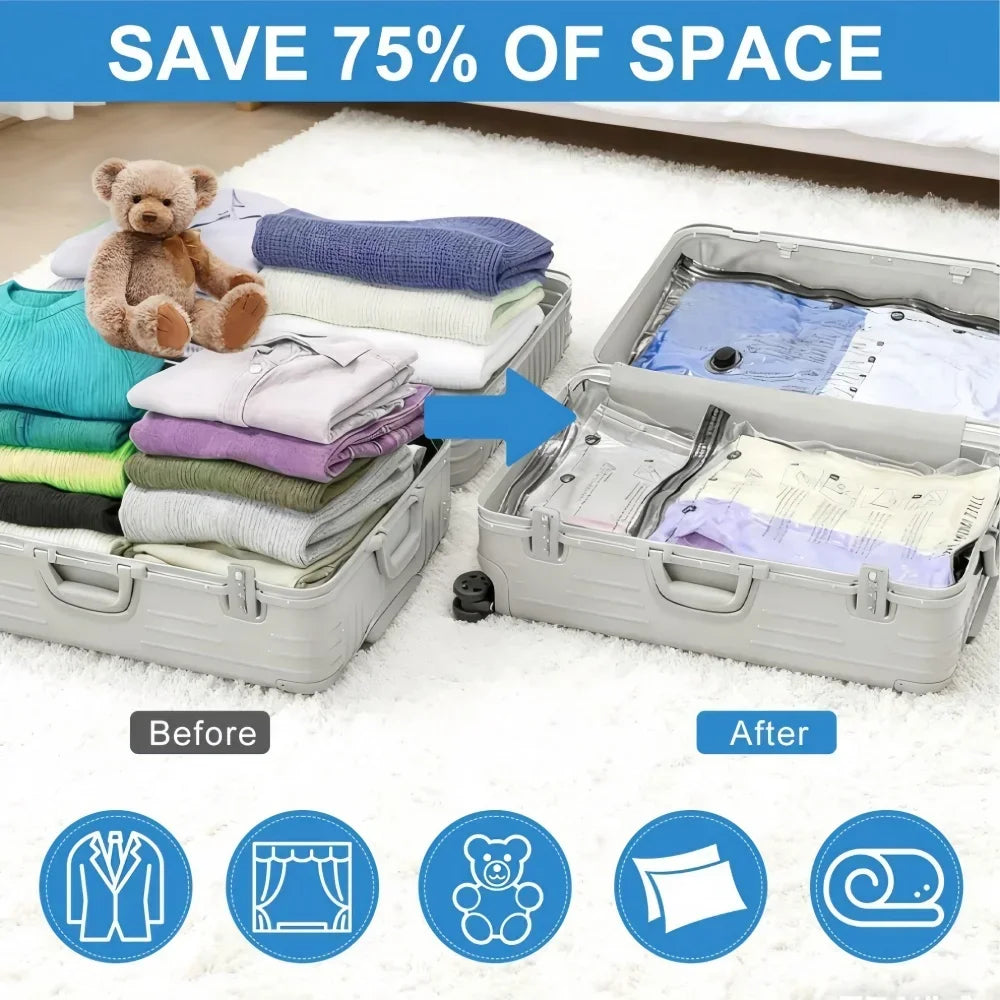 Reusable Vacuum Storage Bags, Travel Suitcases Essentials Compression Pack Bags Space Saver Sealing Bag, Clothes Vacuum Organize