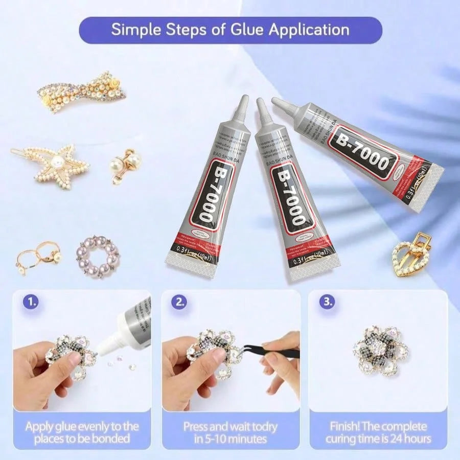 B7000 Clear Glue With Precision Applicator Tip, Suitable For Rhinestone Adhesive, Crafts Making,Shoe Bonding,Jewelry DIY,Metal.