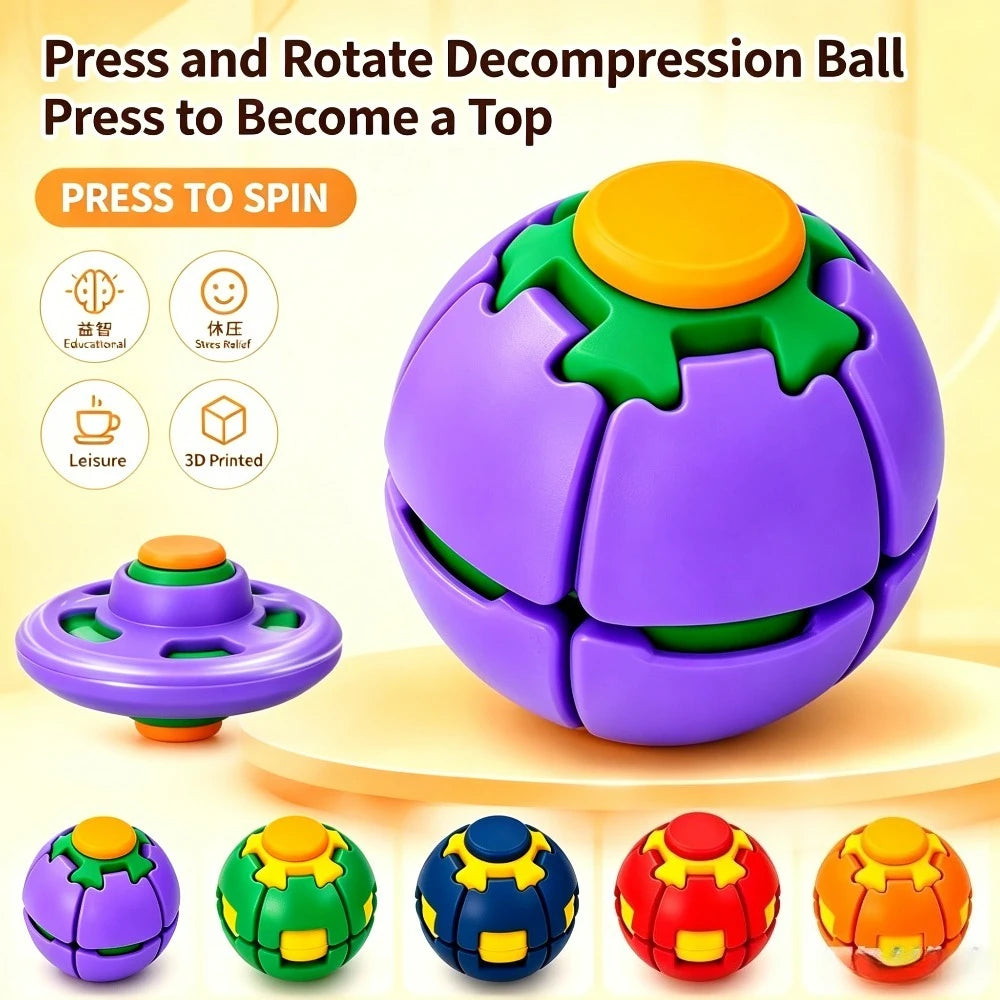 3D Printed Press-to-Spin Fidget BallOne Click Deform Fidget Spinner Ball, Smooth Rotating Stress Relief Sensory Toy