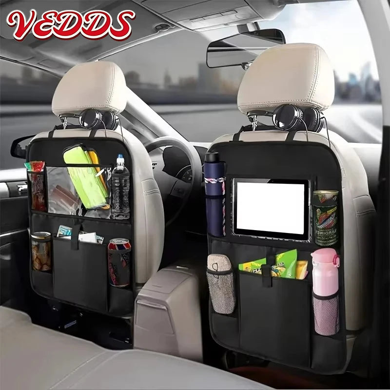 Black Car Backrest Anti-Kick Storage Bag, Car Storage Bag, Seat Back Oxford Cloth Storage Bag, Flat Car Seat Back Bag, 1 PC