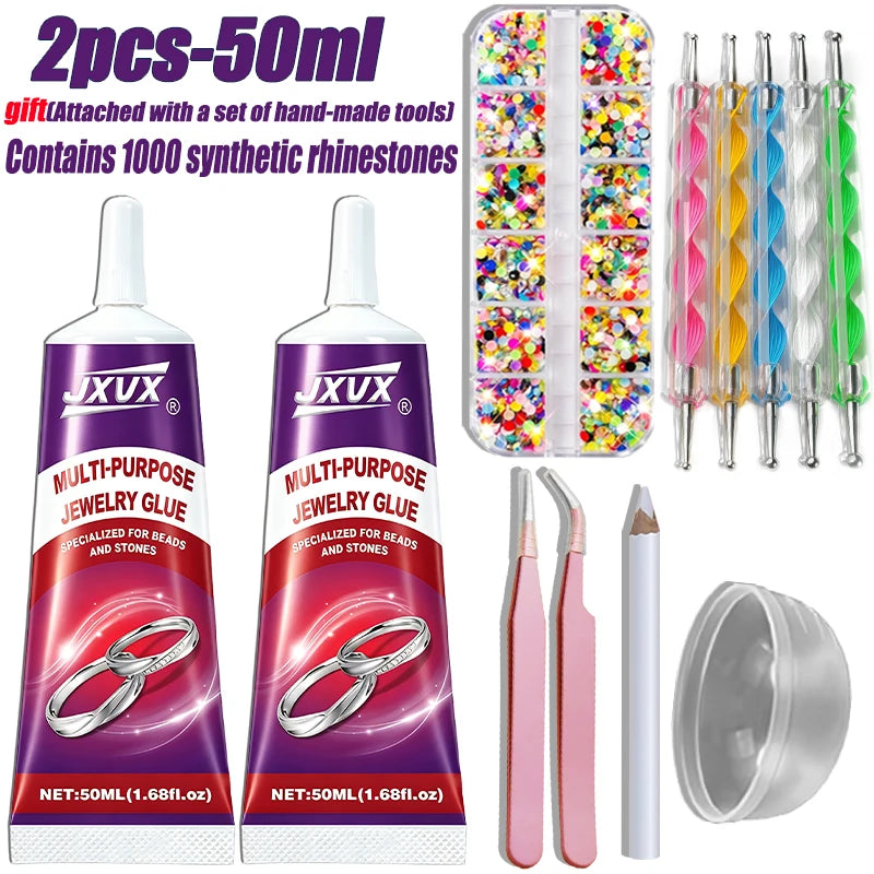 50ml Transparent Jewelry Glue, Multi-Purpose Rhinestone Adhesive, Ideal for DIY Crafts Durable Fastening for Creating Jewelry with Crystals, Gems, and Beads