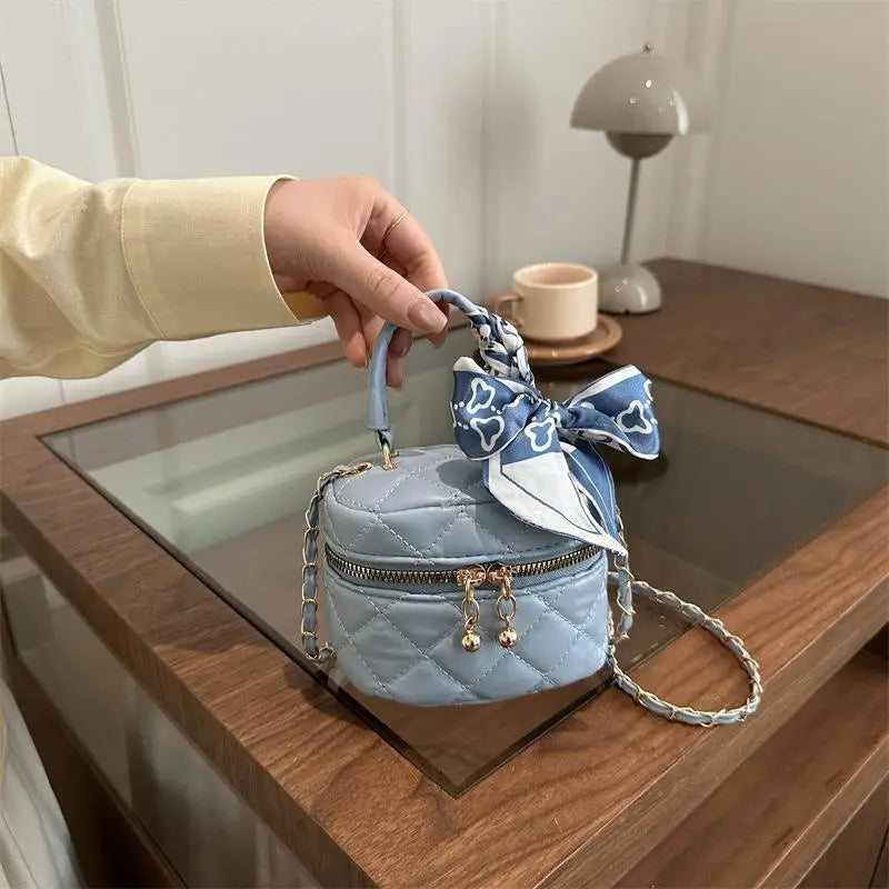 Women's Mini Quilted Box Bag, Light Blue Crossbody Shoulder Bag Portable Makeup Bag