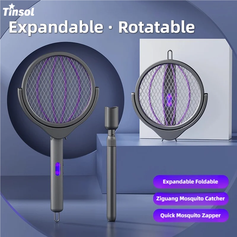 TINSOL Telescopic Mosquito Racket Rechargeable Rotating Head Mosquito Killer Indoor/Outdoor Dual-Use Household Mosquito Killer