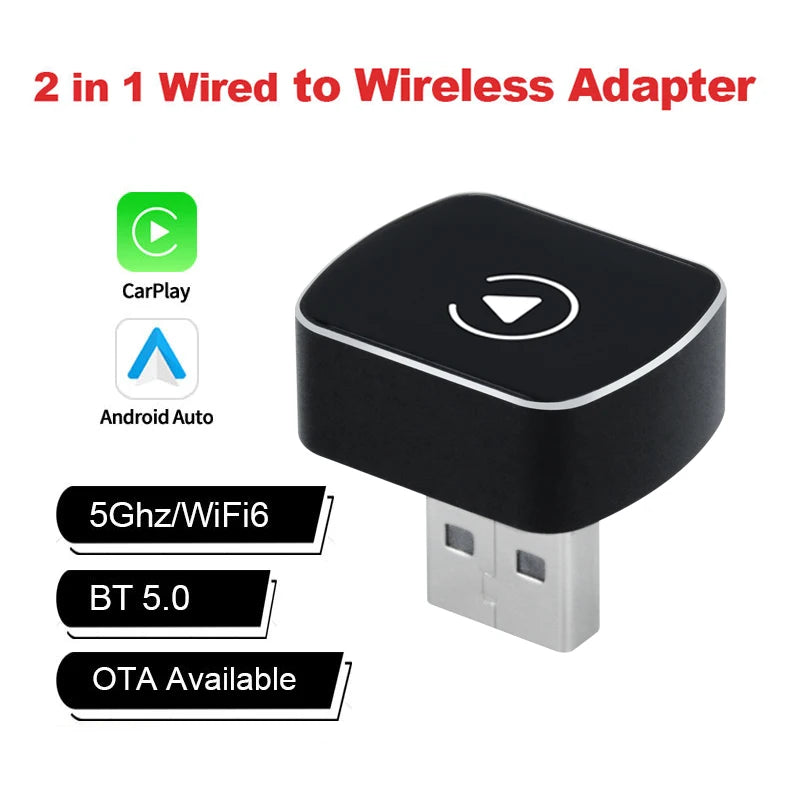 Wireless CarPlay Adapter 50% Smaller 2-in-1 Dual 5GHz WiFi 1-Min Setup for 1000+ Cars Compatible with iOS & Android