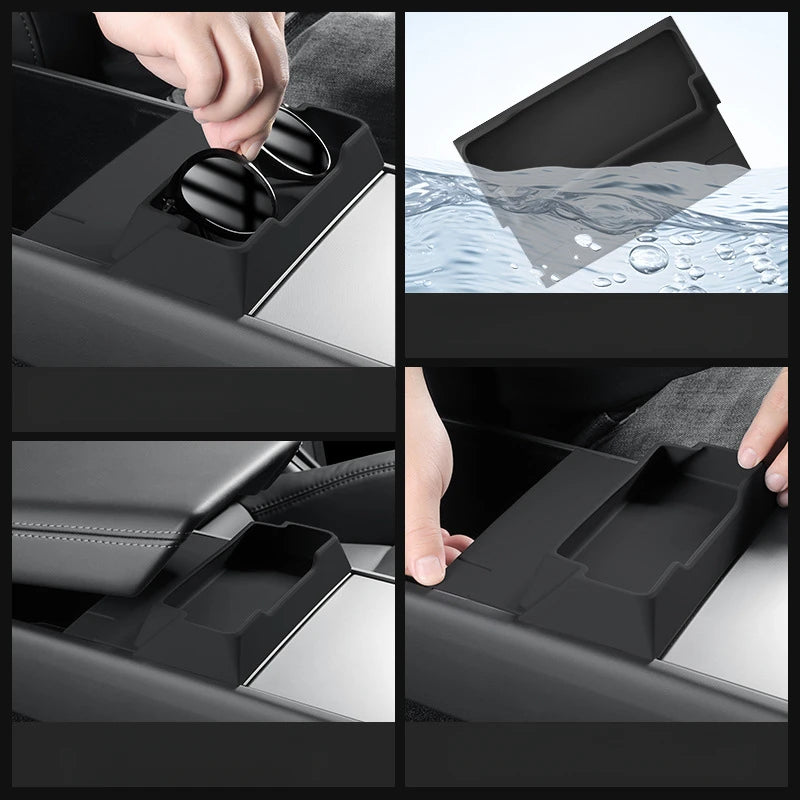 Silicone Glasses Holder For Tesla Model Y/YL Juniper 2025 Model 3 Highland Central Control Armrest Box Sunglasses Storage Tray