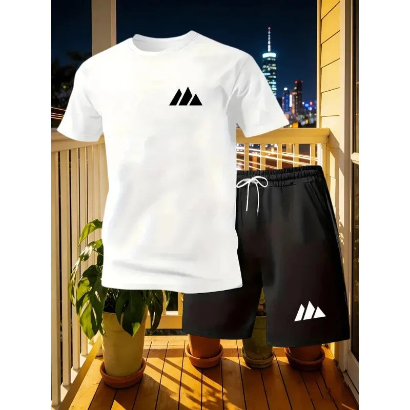 Summer Men's Quick Drying Casual Short Sleeved T-shirt and Shorts Set Urban Street Fashion Running Sports Two-piece Set