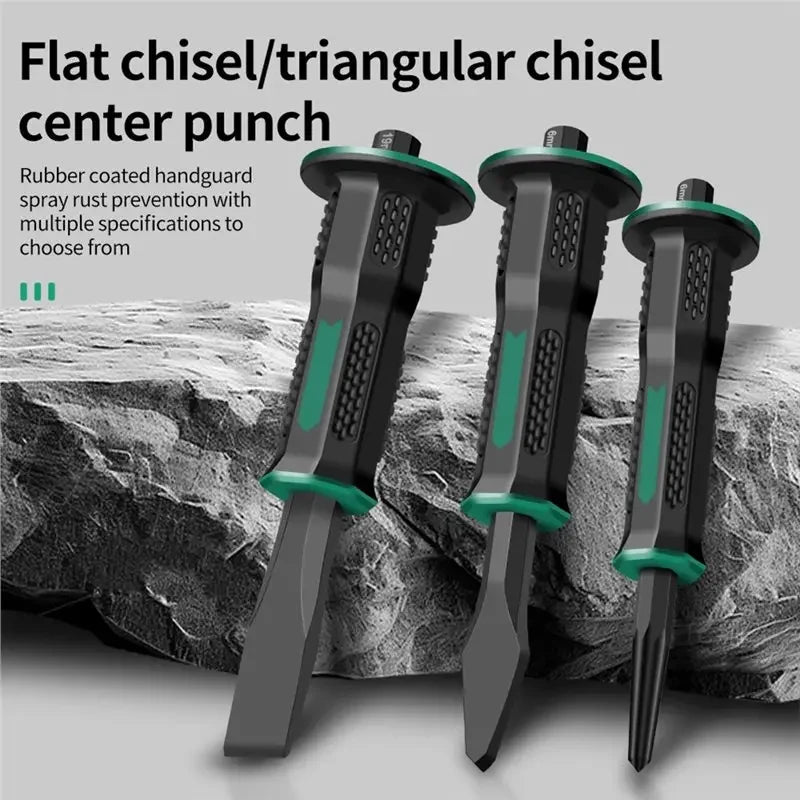 Chrome Vanadium Steel Carving Chisel Stone Flat Chisel With Hand Guard Construction Cement Masonry Concrete Engraving Cut Tool