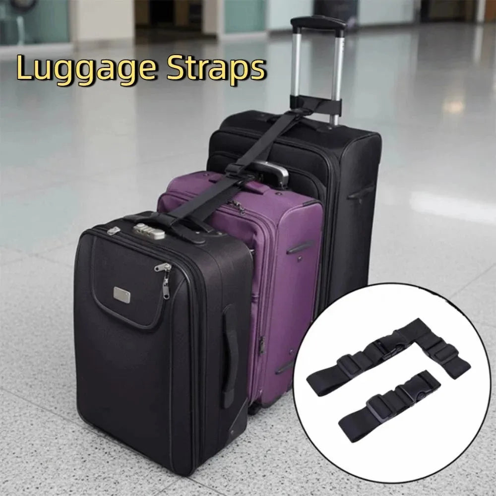 2 Sets Adjustable Nylon Luggage Connecting Straps Portable Fastening Belt Travel Accessory for Suitcase Handbag Outdoor Trip