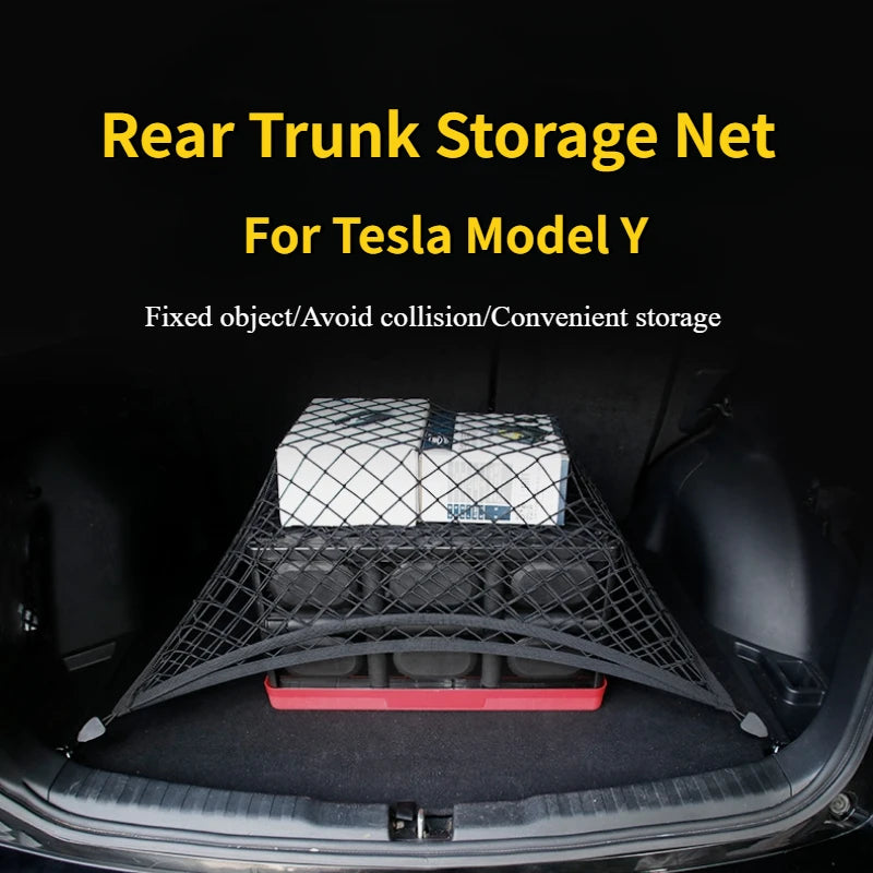 For Tesla Model Y Trunk Luggage Storage Net Bag Hook Rear Cargo Fixed Net Stowing Tidying Car Interior Modification Accessories