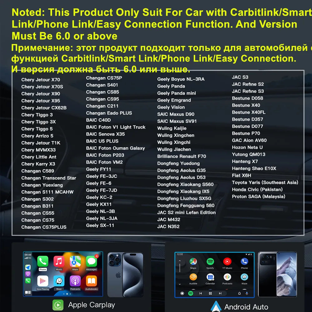 CARABC Carbitlink Easy Connection Adapter with CarPlay Android Auto For DongFeng Forthing T5 EVO Friday Yacht S60 AX7 Smartlink