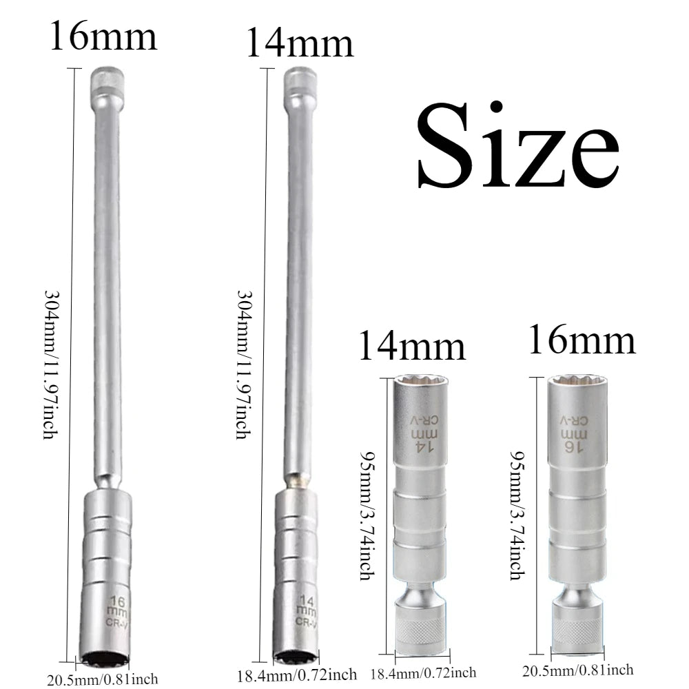 1-4Pcs 14mm 16mm Magnetic Swivel Spark Plug Thin Wall Socket with Magnetic Design 12 Point Wall Ignition Plug Removal Tool